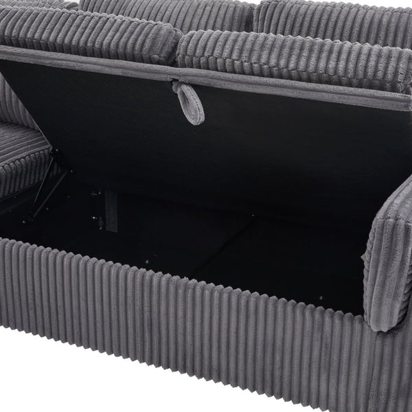 English Elm Convertible Sectional Sleeper Sofa U-shape Corduroy Storage Usb Ports Living Room Grey N719S002400E
