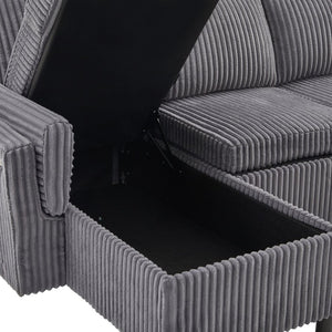 English Elm Convertible Sectional Sleeper Sofa U-shape Corduroy Storage Usb Ports Living Room Grey N719S002400E