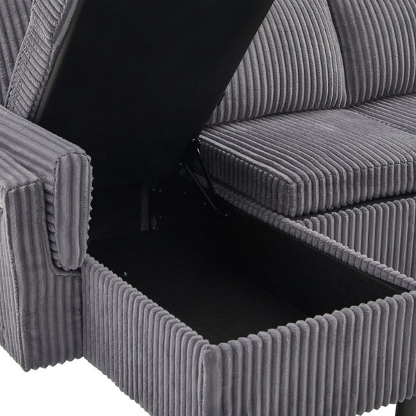 English Elm Convertible Sectional Sleeper Sofa U-shape Corduroy Storage Usb Ports Living Room Grey N719S002400E
