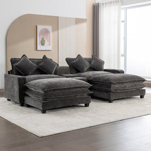 English Elm 111" Chenille Sectional Sofa with Pocket Spring Support Dual Ottomans and Hidden Storage Grey N719S002410E