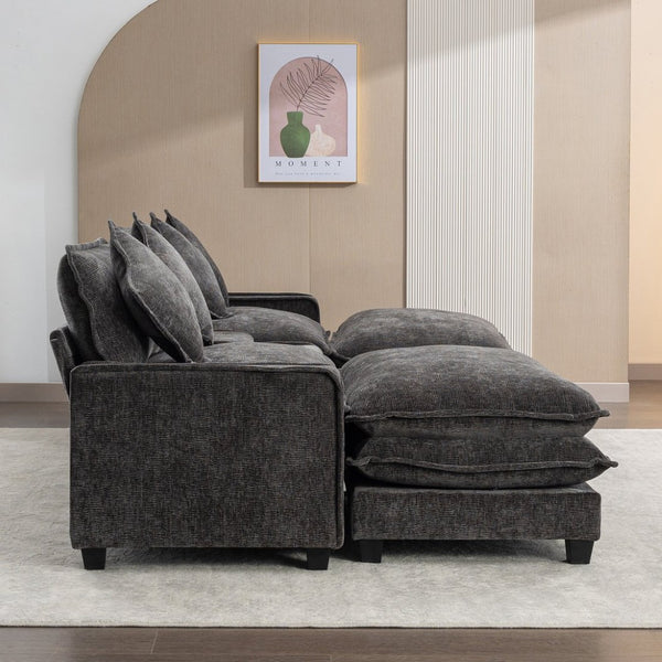 English Elm 111" Chenille Sectional Sofa with Pocket Spring Support Dual Ottomans and Hidden Storage Grey N719S002410E