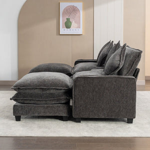 English Elm 111" Chenille Sectional Sofa with Pocket Spring Support Dual Ottomans and Hidden Storage Grey N719S002410E