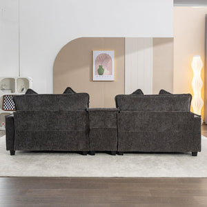 English Elm 111" Chenille Sectional Sofa with Pocket Spring Support Dual Ottomans and Hidden Storage Grey N719S002410E