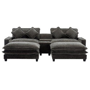 English Elm 111" Chenille Sectional Sofa with Pocket Spring Support Dual Ottomans and Hidden Storage Grey N719S002410E