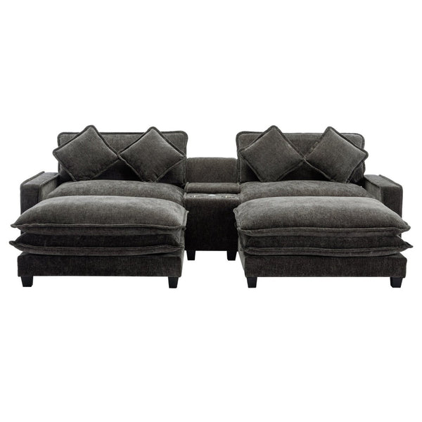 English Elm 111" Chenille Sectional Sofa with Pocket Spring Support Dual Ottomans and Hidden Storage Grey N719S002410E