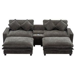 English Elm 111" Chenille Sectional Sofa with Pocket Spring Support Dual Ottomans and Hidden Storage Grey N719S002410E