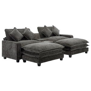 English Elm 111" Chenille Sectional Sofa with Pocket Spring Support Dual Ottomans and Hidden Storage Grey N719S002410E