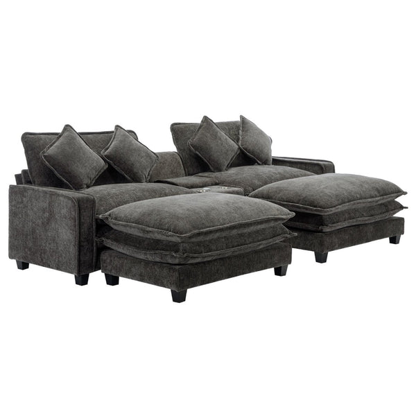 English Elm 111" Chenille Sectional Sofa with Pocket Spring Support Dual Ottomans and Hidden Storage Grey N719S002410E