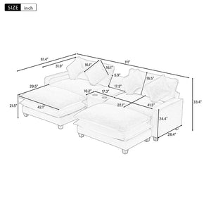 English Elm 111" Chenille Sectional Sofa with Pocket Spring Support Dual Ottomans and Hidden Storage Grey N719S002410E