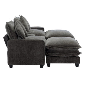 English Elm 111" Chenille Sectional Sofa with Pocket Spring Support Dual Ottomans and Hidden Storage Grey N719S002410E