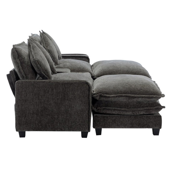 English Elm 111" Chenille Sectional Sofa with Pocket Spring Support Dual Ottomans and Hidden Storage Grey N719S002410E