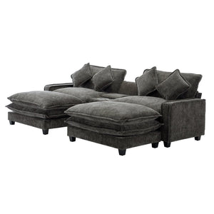 English Elm 111" Chenille Sectional Sofa with Pocket Spring Support Dual Ottomans and Hidden Storage Grey N719S002410E