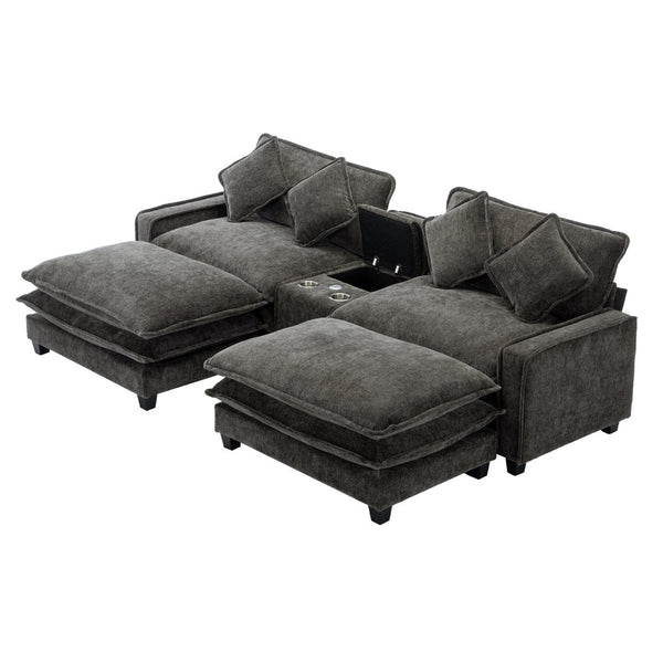 English Elm 111" Chenille Sectional Sofa with Pocket Spring Support Dual Ottomans and Hidden Storage Grey N719S002410E