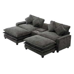 English Elm 111" Chenille Sectional Sofa with Pocket Spring Support Dual Ottomans and Hidden Storage Grey N719S002410E