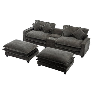 English Elm 111" Chenille Sectional Sofa with Pocket Spring Support Dual Ottomans and Hidden Storage Grey N719S002410E