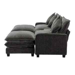 English Elm 111" Chenille Sectional Sofa with Pocket Spring Support Dual Ottomans and Hidden Storage Grey N719S002410E