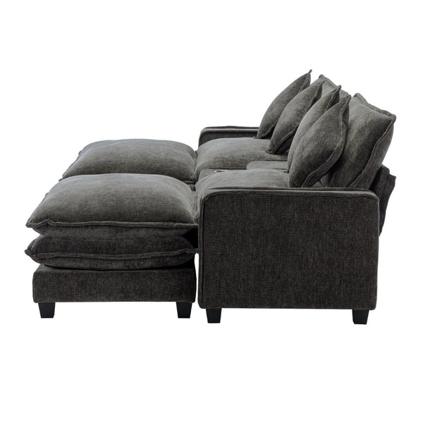 English Elm 111" Chenille Sectional Sofa with Pocket Spring Support Dual Ottomans and Hidden Storage Grey N719S002410E