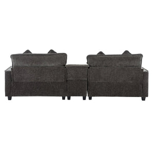 English Elm 111" Chenille Sectional Sofa with Pocket Spring Support Dual Ottomans and Hidden Storage Grey N719S002410E