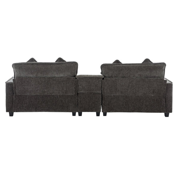 English Elm 111" Chenille Sectional Sofa with Pocket Spring Support Dual Ottomans and Hidden Storage Grey N719S002410E