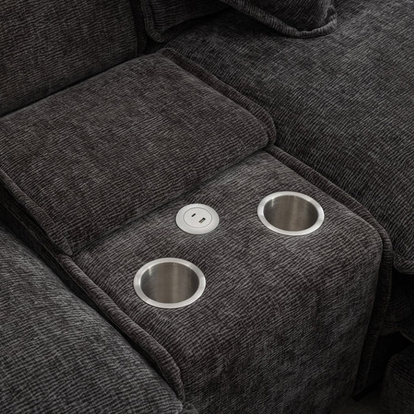 English Elm 111" Chenille Sectional Sofa with Pocket Spring Support Dual Ottomans and Hidden Storage Grey N719S002410E