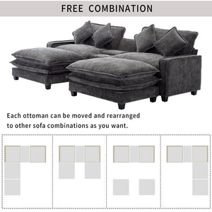 English Elm 111" Chenille Sectional Sofa with Pocket Spring Support Dual Ottomans and Hidden Storage Grey N719S002410E