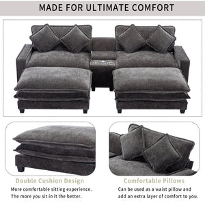 English Elm 111" Chenille Sectional Sofa with Pocket Spring Support Dual Ottomans and Hidden Storage Grey N719S002410E