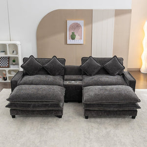 English Elm 111" Chenille Sectional Sofa with Pocket Spring Support Dual Ottomans and Hidden Storage Grey N719S002410E