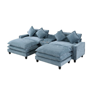 English Elm 111" Chenille Sectional Sofa with Pocket Spring Support Dual Ottomans and Hidden Storage Light Blue N719S002410H