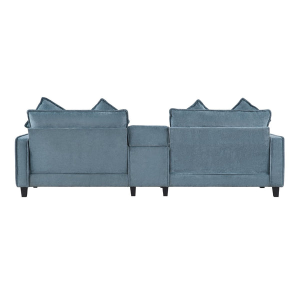 English Elm 111" Chenille Sectional Sofa with Pocket Spring Support Dual Ottomans and Hidden Storage Light Blue N719S002410H