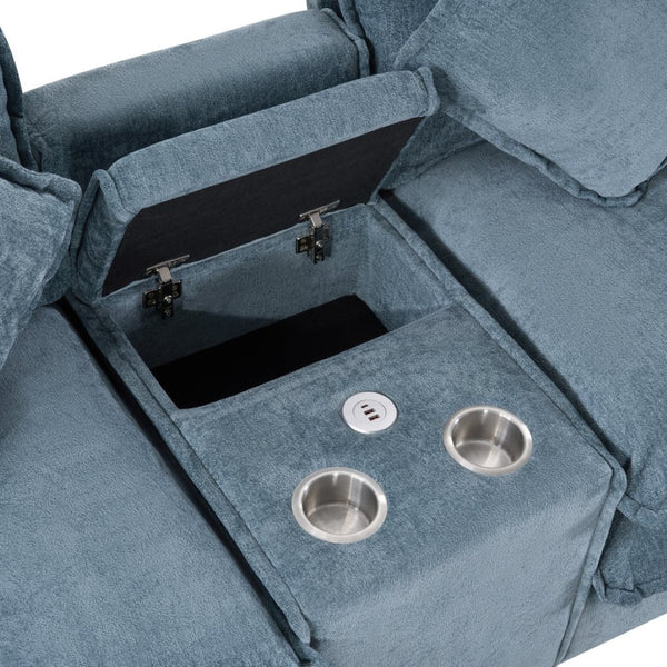 English Elm 111" Chenille Sectional Sofa with Pocket Spring Support Dual Ottomans and Hidden Storage Light Blue N719S002410H
