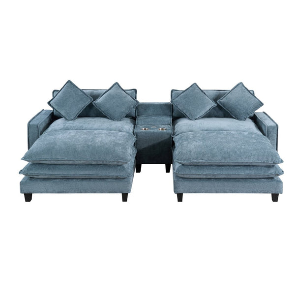 English Elm 111" Chenille Sectional Sofa with Pocket Spring Support Dual Ottomans and Hidden Storage Light Blue N719S002410H