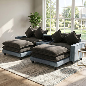 English Elm 111" Chenille Sectional Sofa with Pocket Spring Support Dual Ottomans and Hidden Storage N719S002410Z