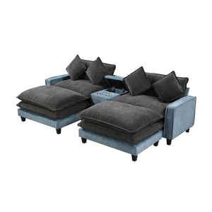 English Elm 111" Chenille Sectional Sofa with Pocket Spring Support Dual Ottomans and Hidden Storage N719S002410Z