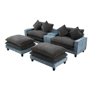 English Elm 111" Chenille Sectional Sofa with Pocket Spring Support Dual Ottomans and Hidden Storage N719S002410Z