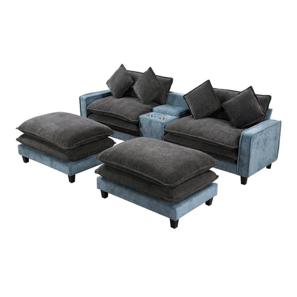 English Elm 111" Chenille Sectional Sofa with Pocket Spring Support Dual Ottomans and Hidden Storage N719S002410Z
