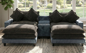 English Elm 111" Chenille Sectional Sofa with Pocket Spring Support Dual Ottomans and Hidden Storage N719S002410Z