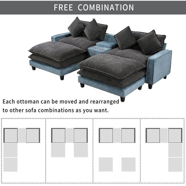 English Elm 111" Chenille Sectional Sofa with Pocket Spring Support Dual Ottomans and Hidden Storage N719S002410Z