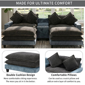 English Elm 111" Chenille Sectional Sofa with Pocket Spring Support Dual Ottomans and Hidden Storage N719S002410Z
