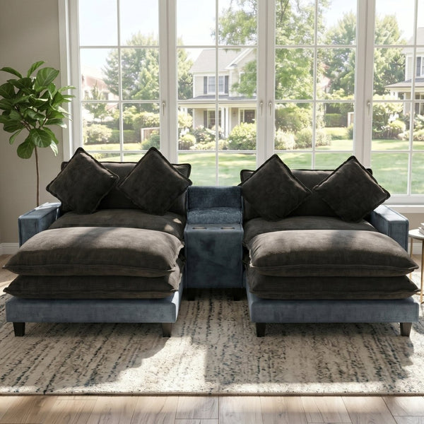 English Elm 111" Chenille Sectional Sofa with Pocket Spring Support Dual Ottomans and Hidden Storage N719S002410Z