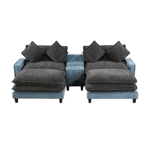 English Elm 111" Chenille Sectional Sofa with Pocket Spring Support Dual Ottomans and Hidden Storage N719S002410Z