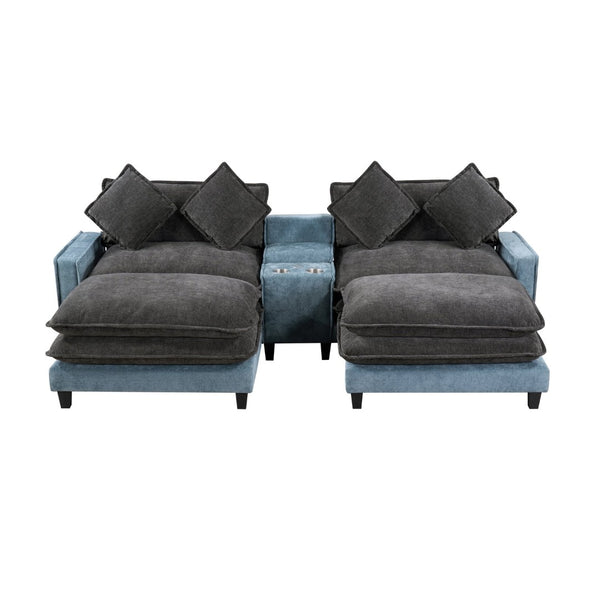 English Elm 111" Chenille Sectional Sofa with Pocket Spring Support Dual Ottomans and Hidden Storage N719S002410Z