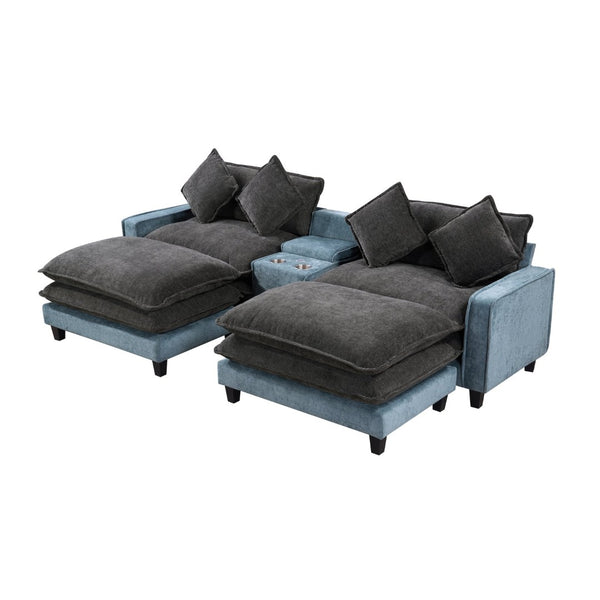 English Elm 111" Chenille Sectional Sofa with Pocket Spring Support Dual Ottomans and Hidden Storage N719S002410Z