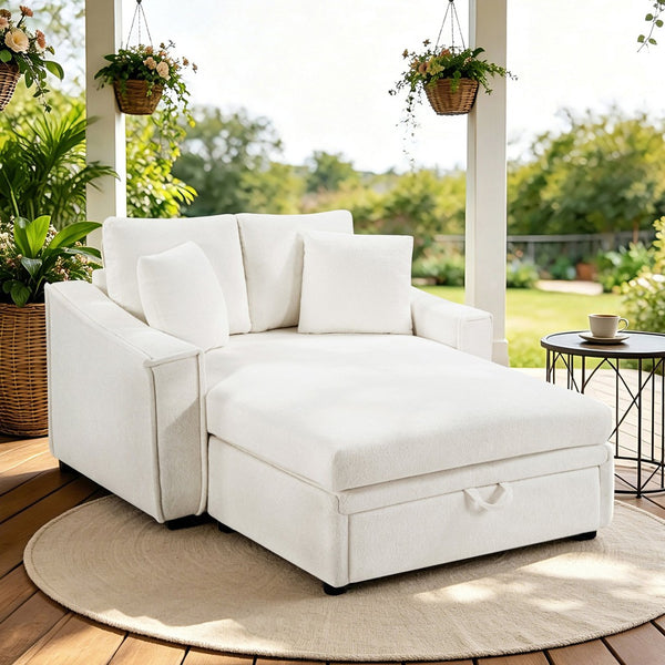 English Elm Modern Velvet Chaise Sofa with Hidden Storage Pocket Spring Support and Plush Pillows Beige N719S002440A