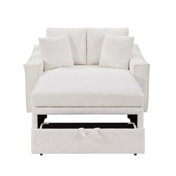 English Elm Modern Velvet Chaise Sofa with Hidden Storage Pocket Spring Support and Plush Pillows Beige N719S002440A