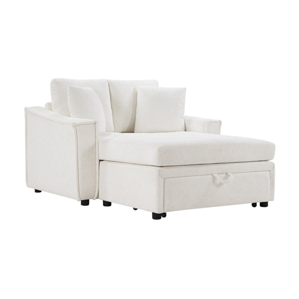 English Elm Modern Velvet Chaise Sofa with Hidden Storage Pocket Spring Support and Plush Pillows Beige N719S002440A
