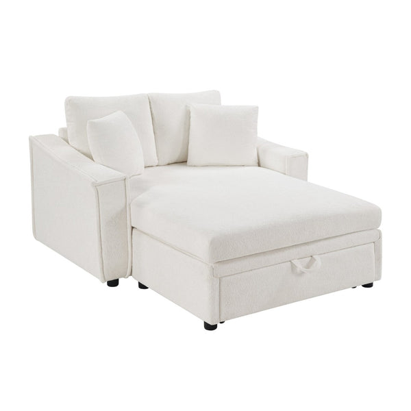 English Elm Modern Velvet Chaise Sofa with Hidden Storage Pocket Spring Support and Plush Pillows Beige N719S002440A