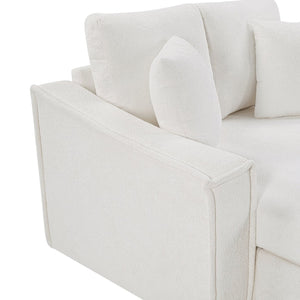English Elm Modern Velvet Chaise Sofa with Hidden Storage Pocket Spring Support and Plush Pillows Beige N719S002440A