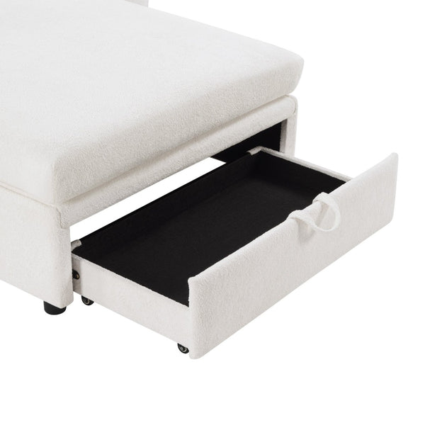 English Elm Modern Velvet Chaise Sofa with Hidden Storage Pocket Spring Support and Plush Pillows Beige N719S002440A