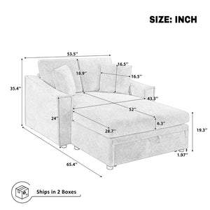 English Elm Modern Velvet Chaise Sofa with Hidden Storage Pocket Spring Support and Plush Pillows Beige N719S002440A