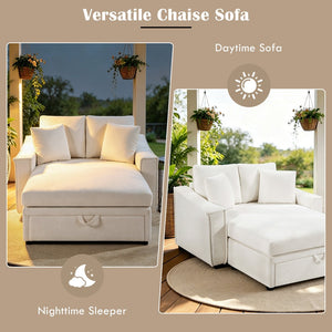 English Elm Modern Velvet Chaise Sofa with Hidden Storage Pocket Spring Support and Plush Pillows Beige N719S002440A